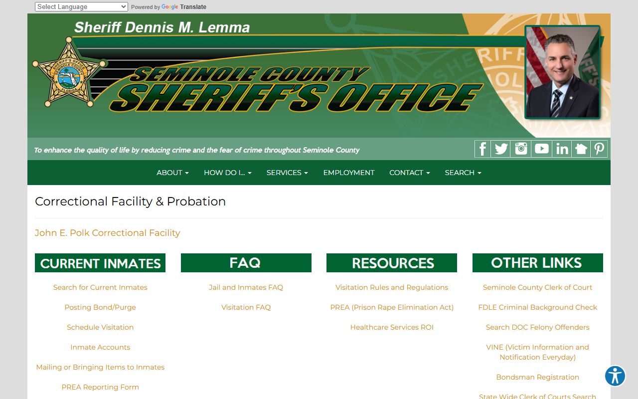 Seminole County jail correctional facility inmate links