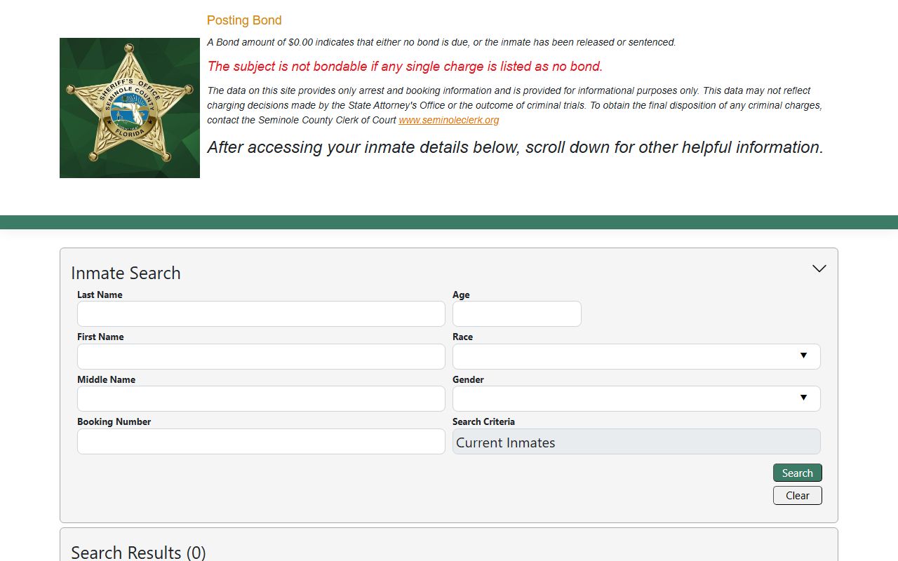Seminole County jail roster custody portal search