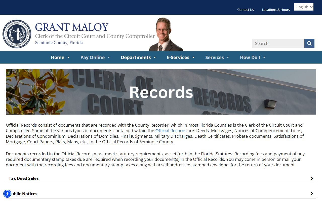 Seminole County official public records department page