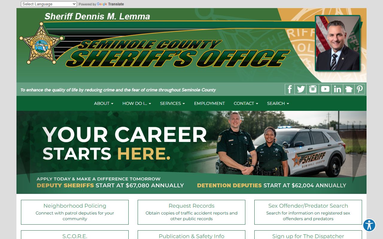 Seminole County Sheriff jail and inmate records home page