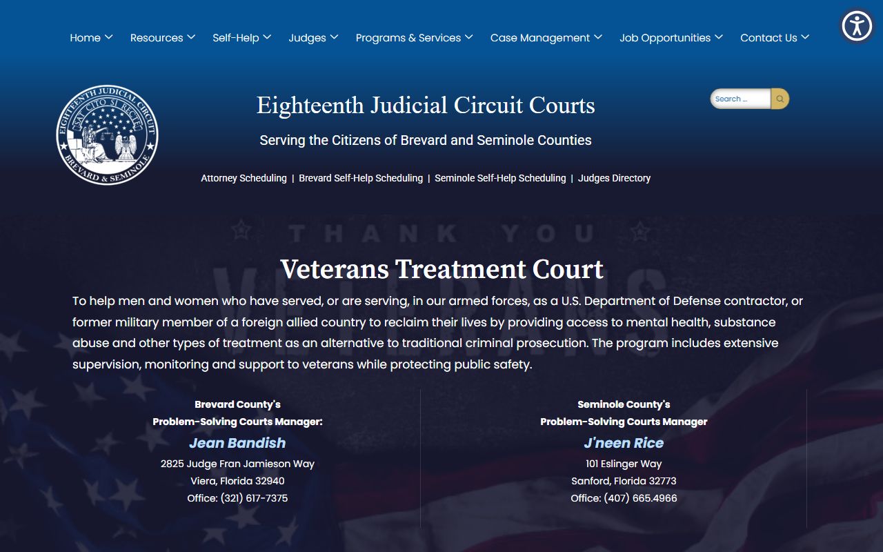 Seminole County Veterans Treatment Court records and program page