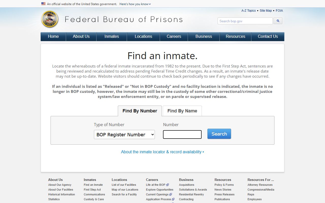 Federal BOP locator for released inmates