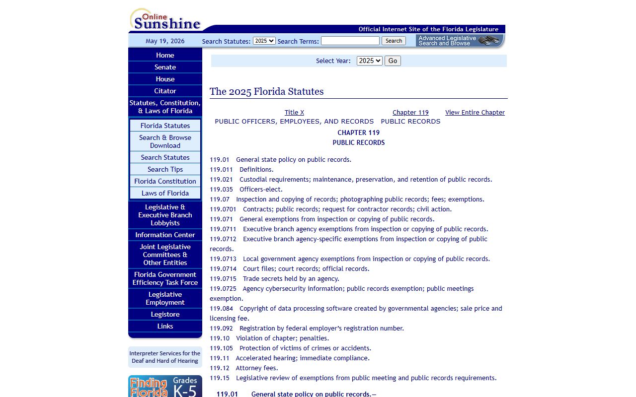 Florida Public Records Act Chapter 119 for Seminole County